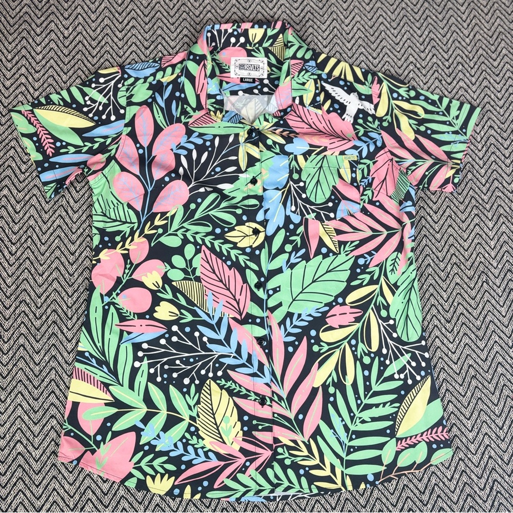 RSVLTS Vibrant Tropical Pastel Leaf Print Women’s Shirt